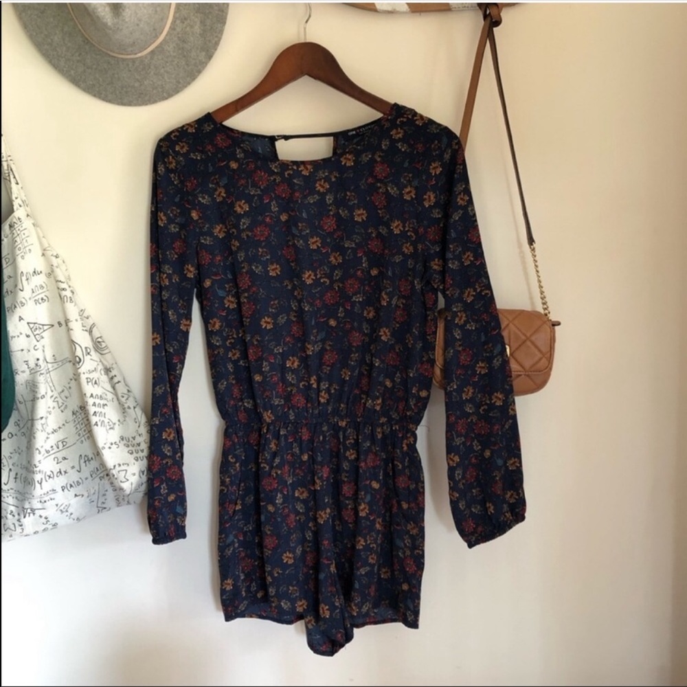 Open-Back Long Sleeve Floral Romper
